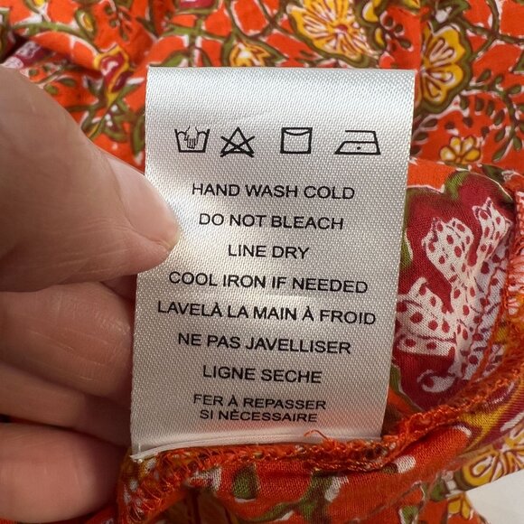 DRA Los Angeles Anthropologie Block Print Shirt Dress Orange Floral Medium - Picture 11 of 11